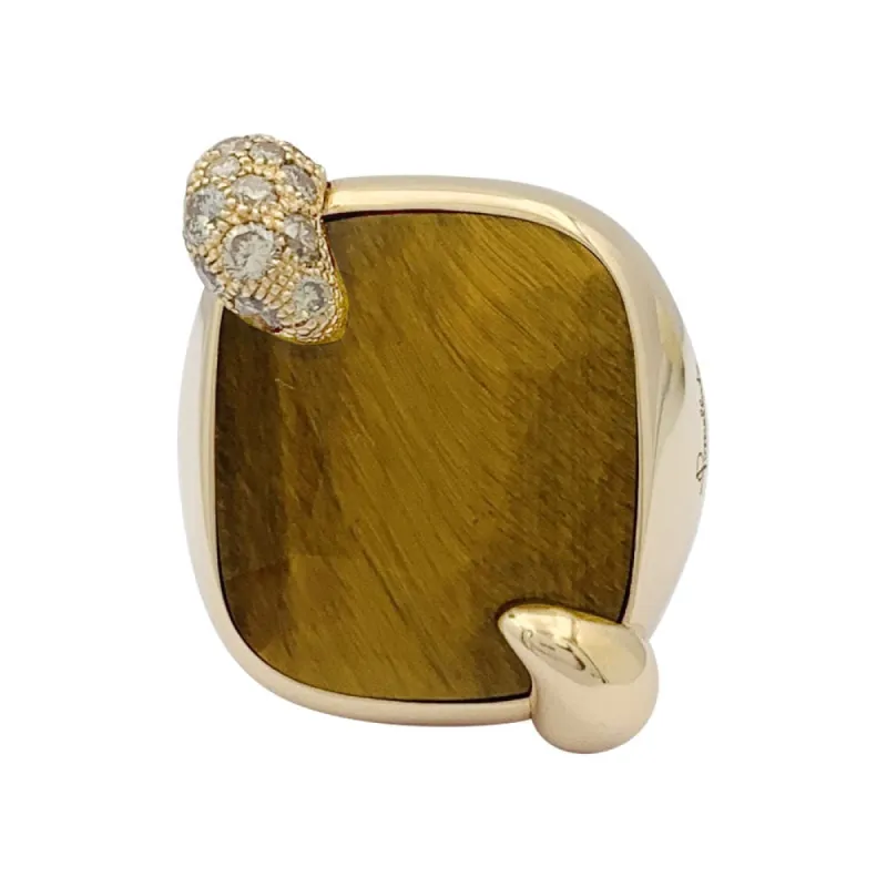 Bague Pomellato "Ritratto" or rose, diamants, oeil de tigre. sold by 58 Facettes