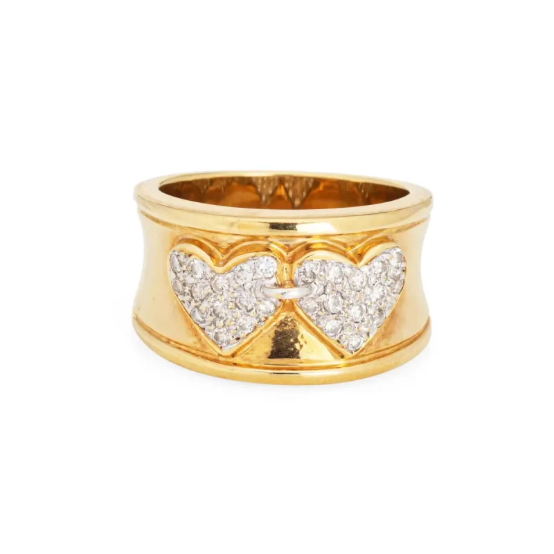 Bague Double Coeur Diamant Vintage Or Jaune sold by 58 Facettes