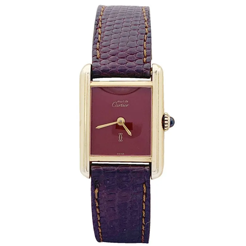 Montre Cartier "Tank Must" argent plaqué or, cadran laqué rouge. sold by 58 Facettes