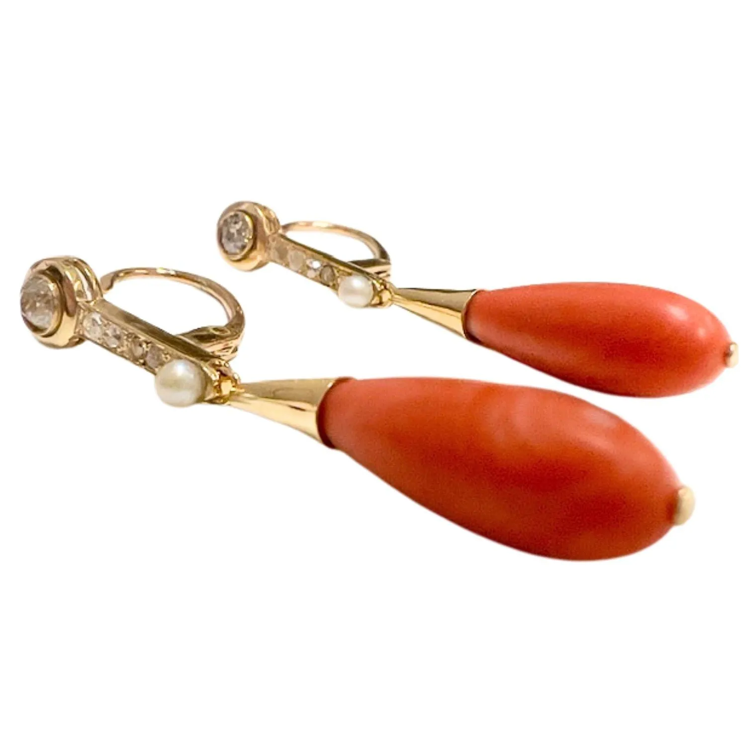 Boucles d'oreilles Art Déco corail perles diamants sold by 58 Facettes