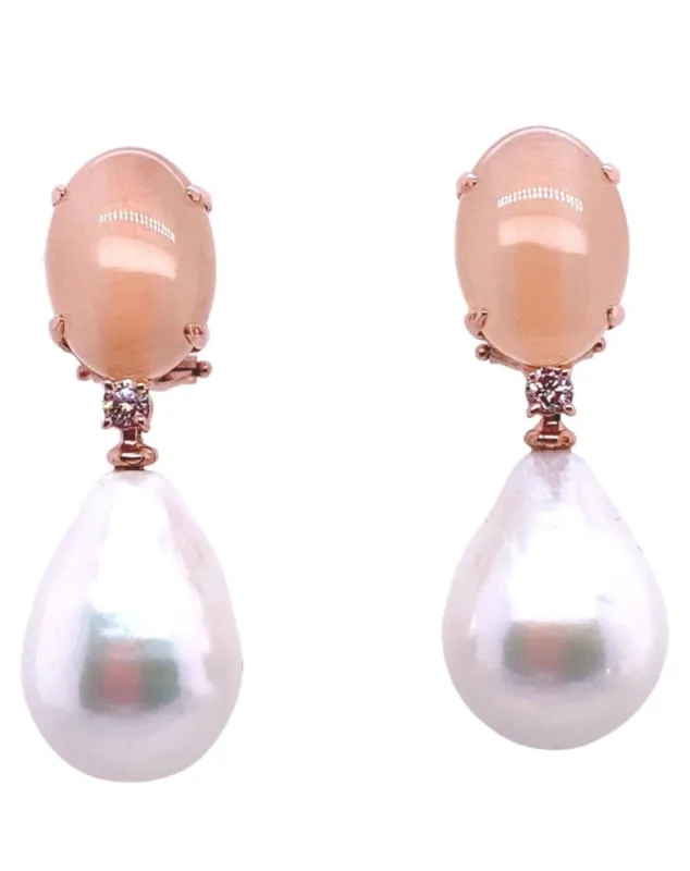 Boucles d'oreilles Or Rose Peachmoons, Perle, Diamants made by 58 Facettes