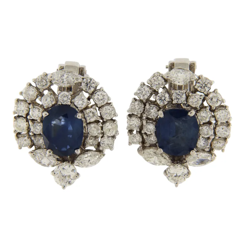 Boucles d'oreilles en or blanc avec saphirs et diamants sold by 58 Facettes