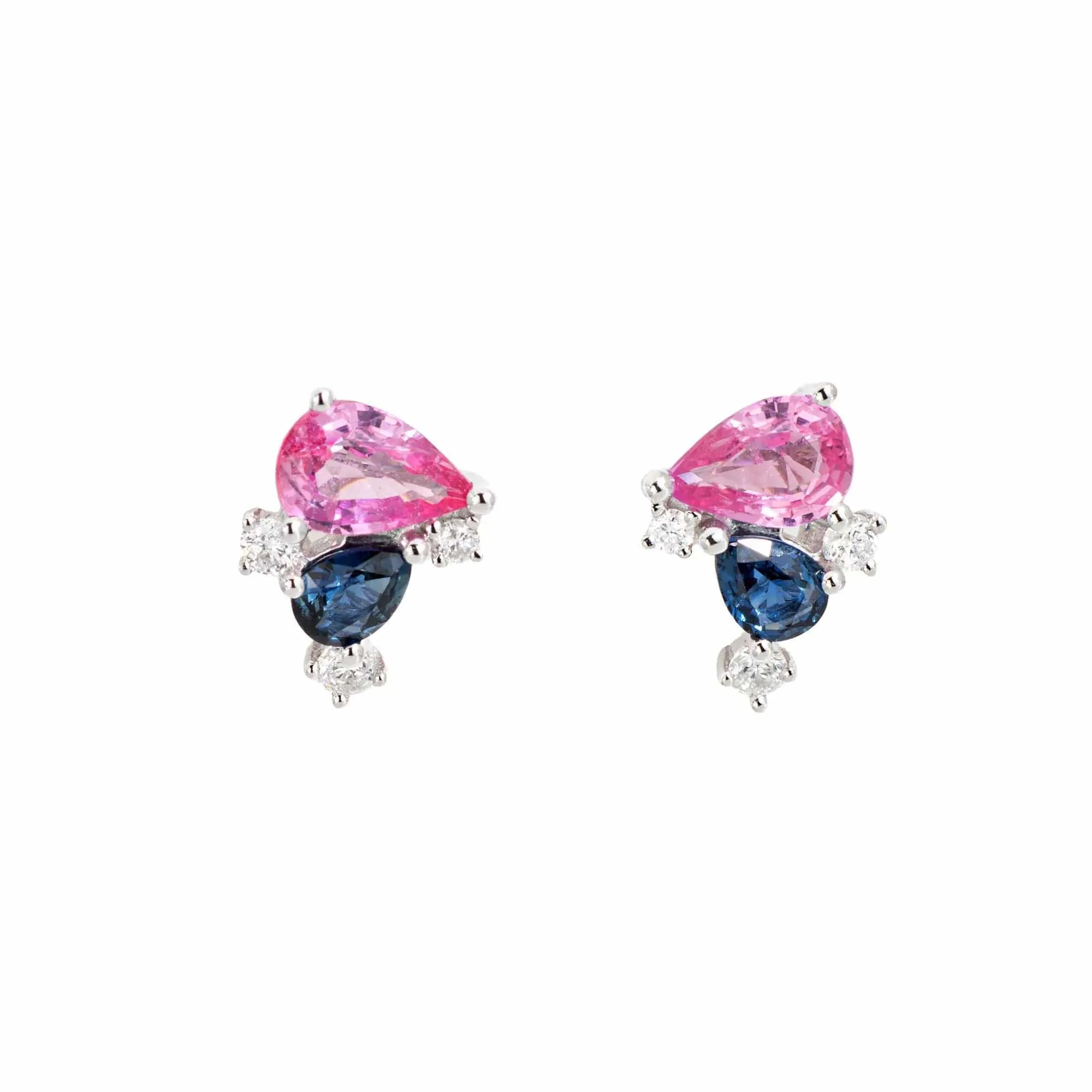 Boucles d'oreilles grappes saphir rose bleu diamant or blanc sold by 58 Facettes