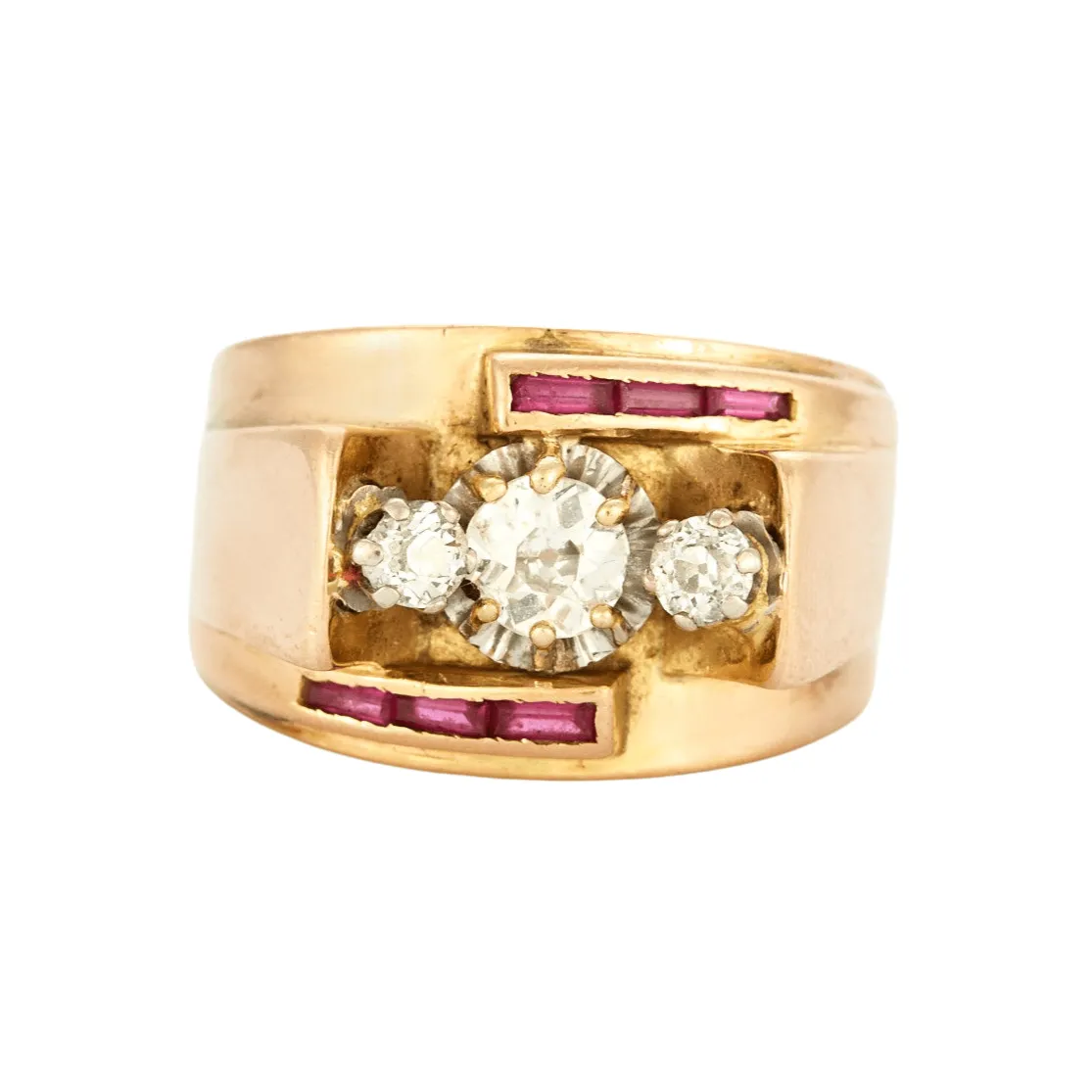 Bague Tank or jaune diamants et rubis sold by 58 Facettes