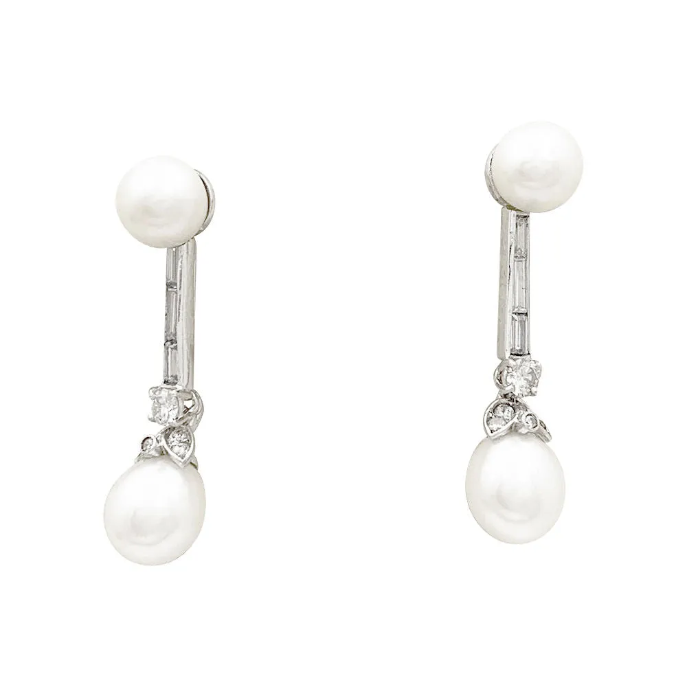 Boucles d'oreilles perles, diamants, platine, or blanc. sold by 58 Facettes