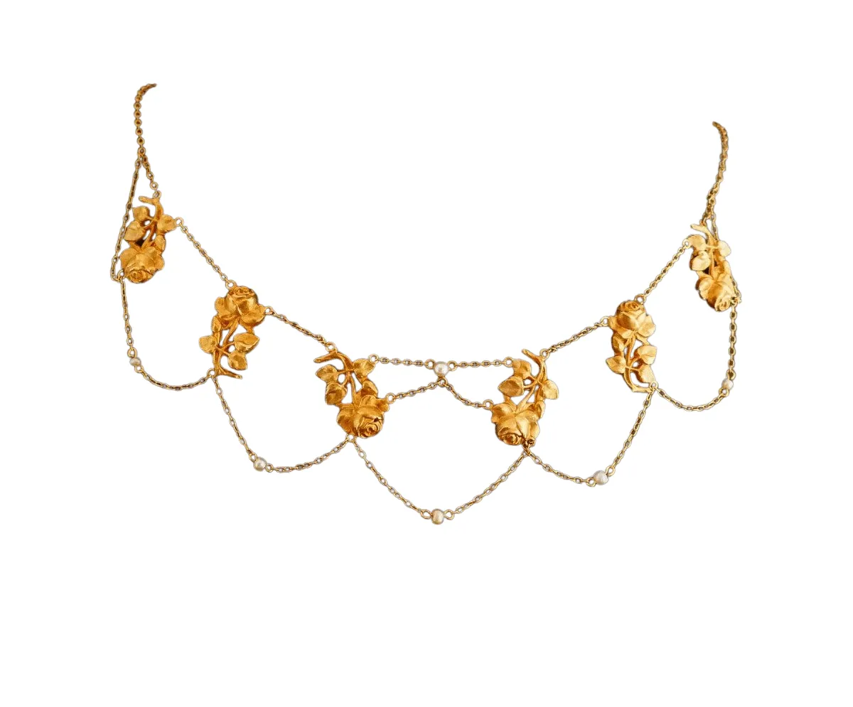 Collerette Motifs De Roses Et Ornée De Perles, Or Jaune sold by 58 Facettes