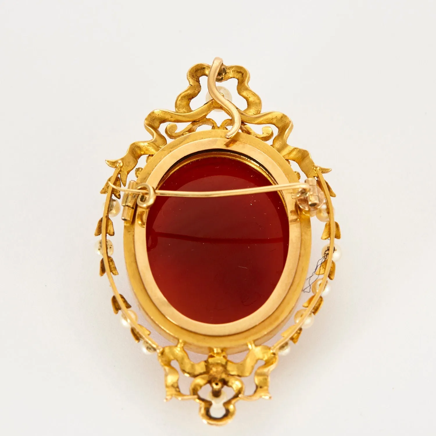 Broche or jaune camée calcédoine et perles sold by 58 Facettes product image thumbnail 3