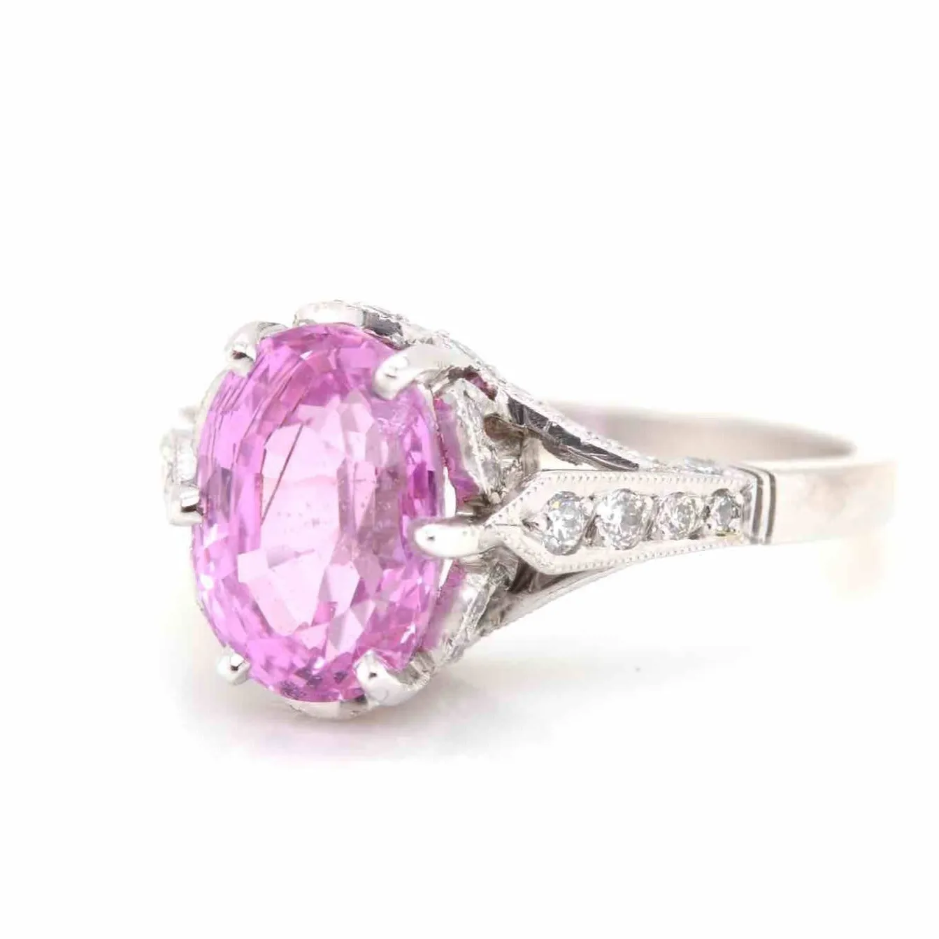 Bague Platine Saphir rose ovale Diamants sold by 58 Facettes