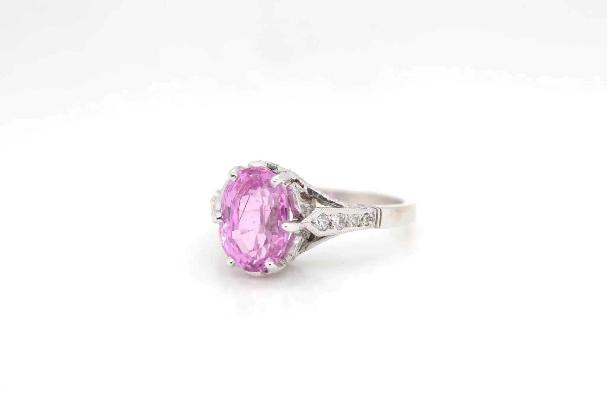 Bague Platine Saphir rose ovale Diamants sold by 58 Facettes product image thumbnail 4