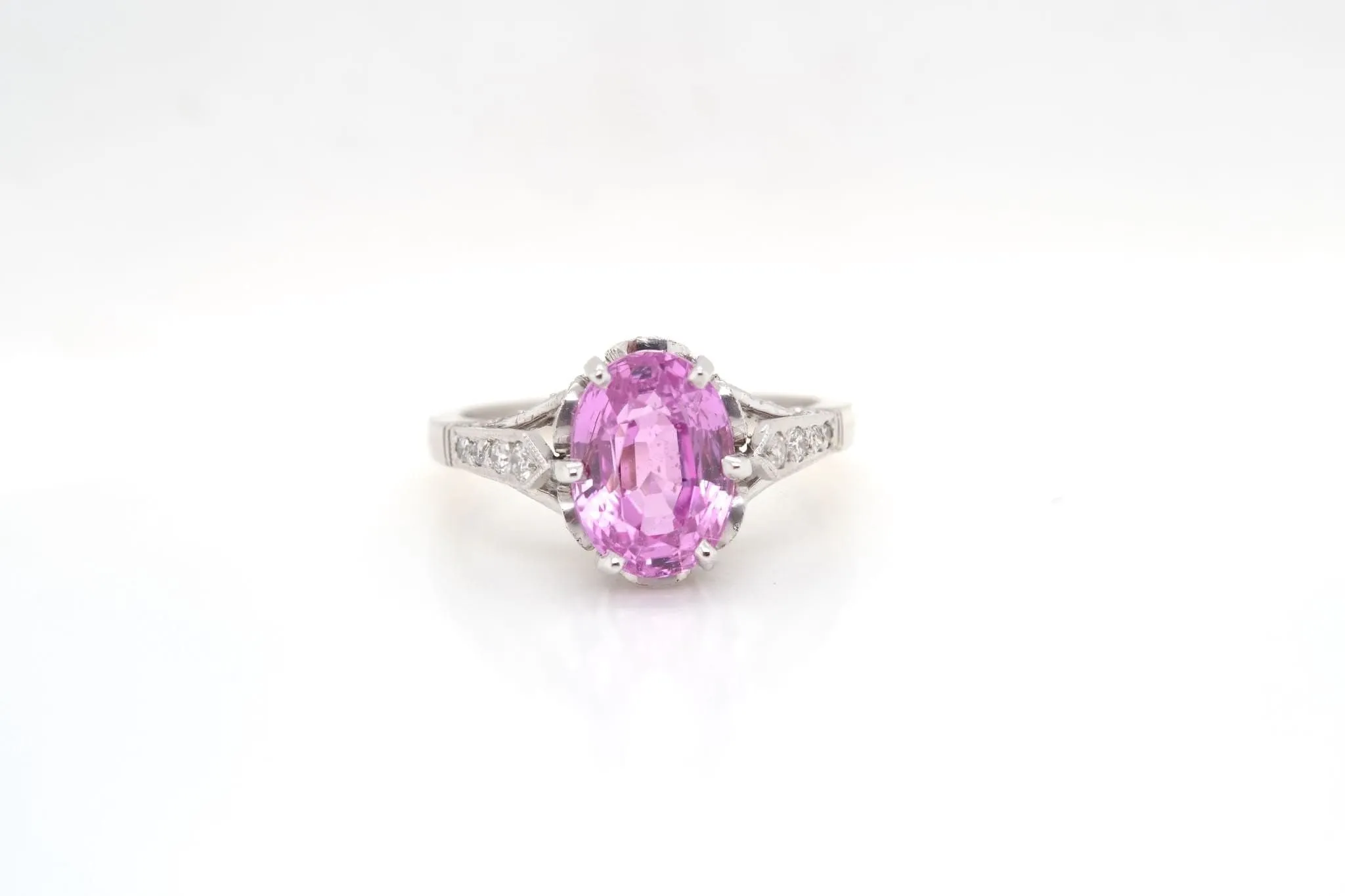 Bague Platine Saphir rose ovale Diamants sold by 58 Facettes product image thumbnail 3