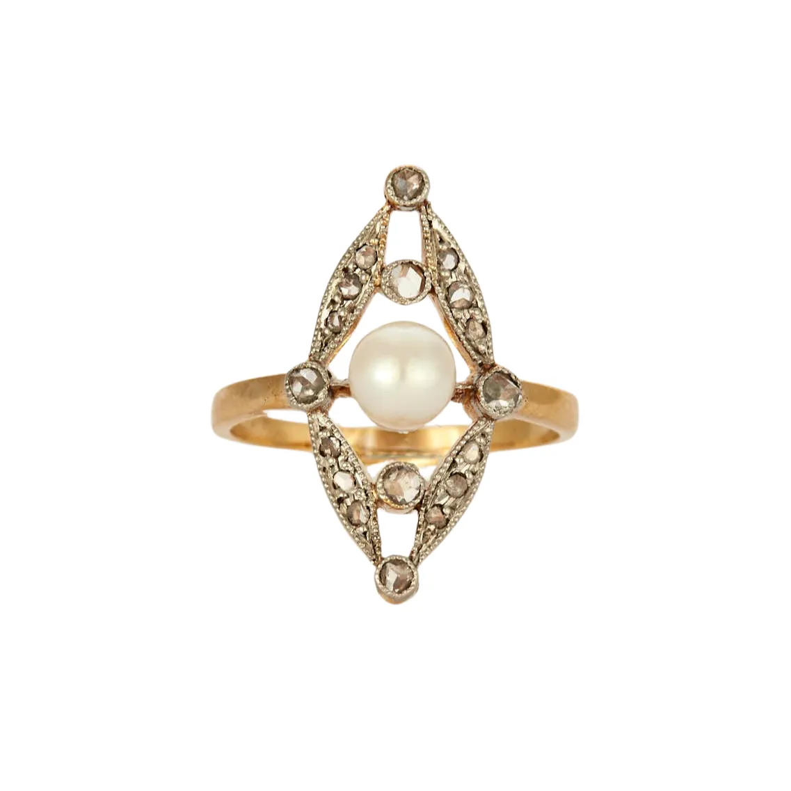 Bague or jaune et gris perle et diamants sold by 58 Facettes