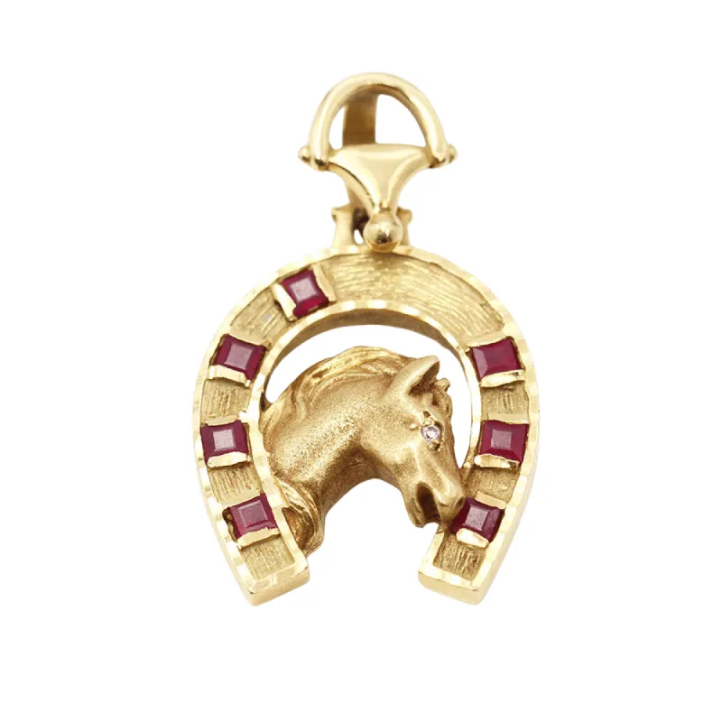 Pendentif fer à cheval avec cheval en or 18 carats avec rubis sold by 58 Facettes