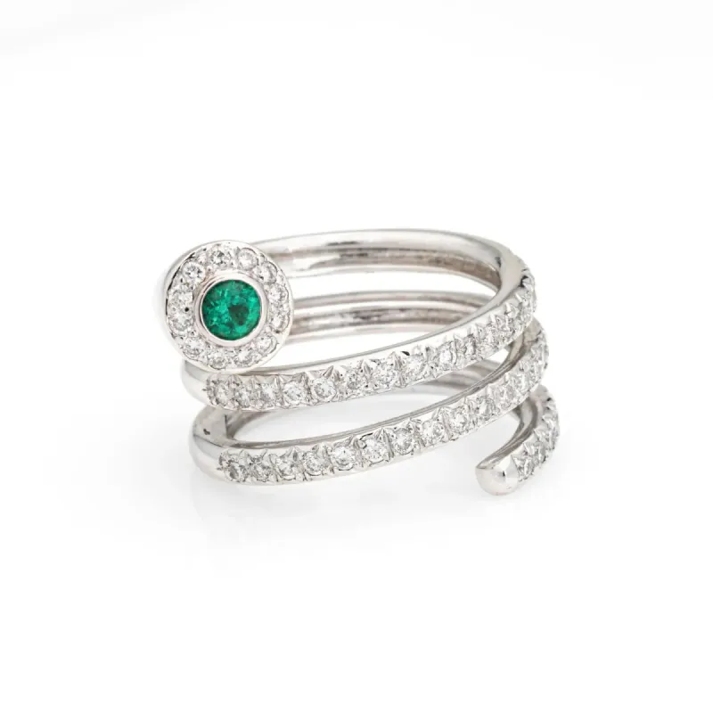 Bague spirale diamant émeraude bande enroulée en or blanc enroulée made by 58 Facettes