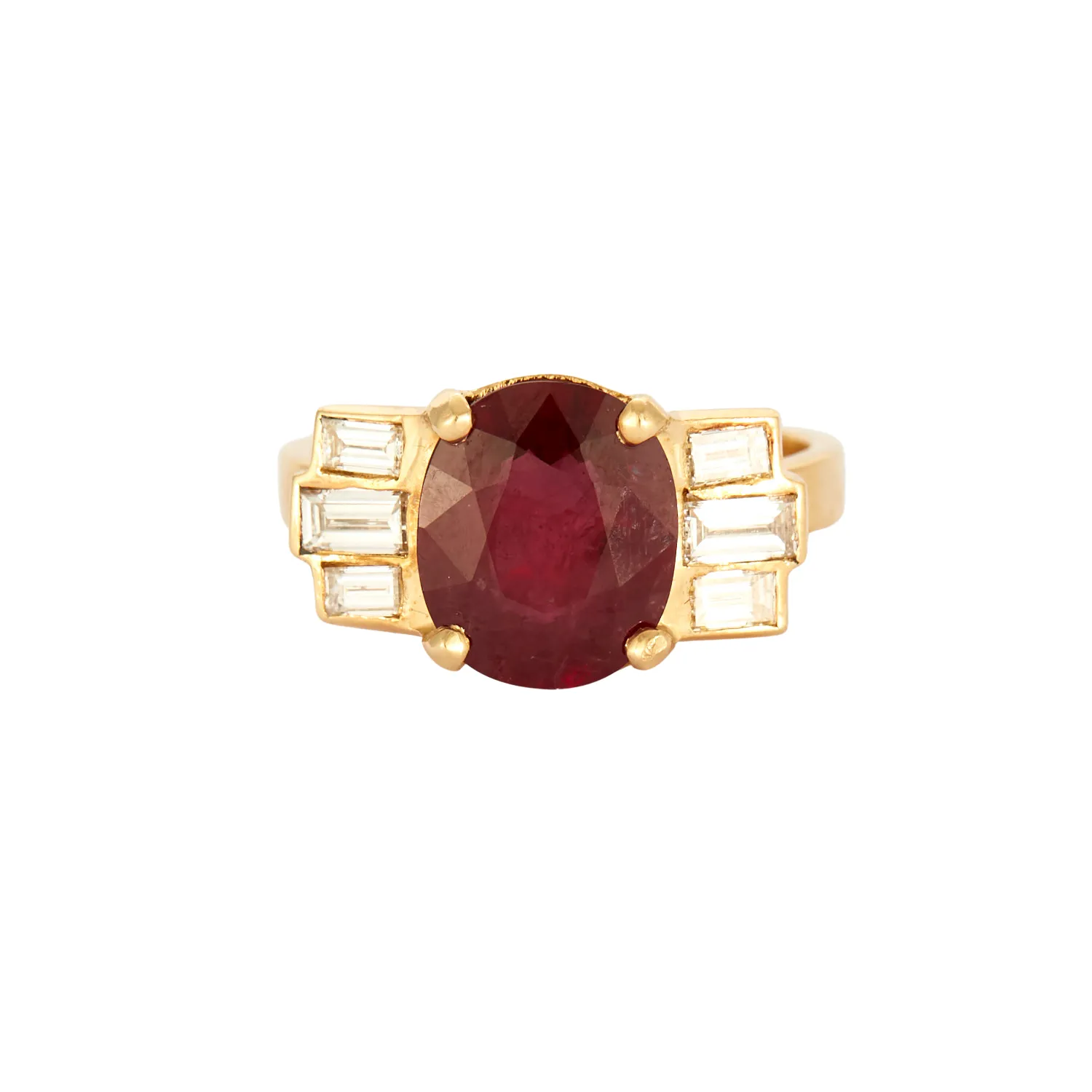 Bague en or jaune, rubis et diamants sold by 58 Facettes
