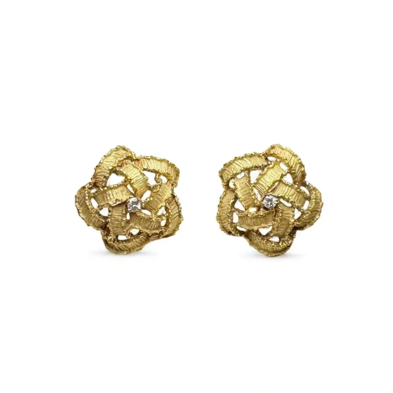 Boucles d’oreilles vintage or jaune texturé diamants sold by 58 Facettes