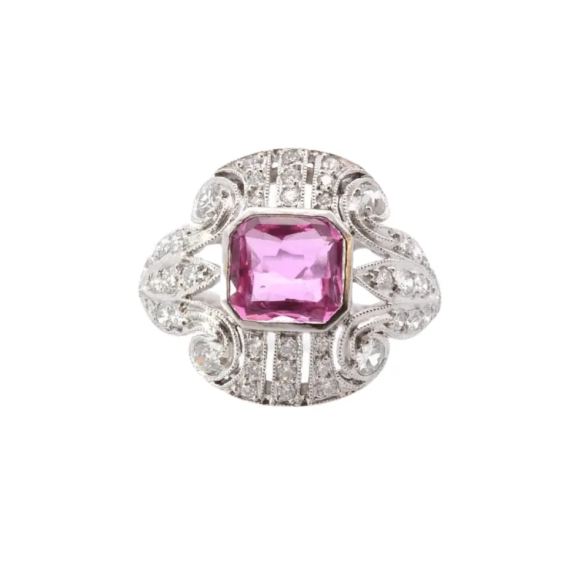 Bague en platine avec saphir rose et diamants sold by 58 Facettes