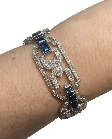Bracelet articulé art déco platine, or, diamants, saphirs sold by 58 Facettes product image thumbnail 2