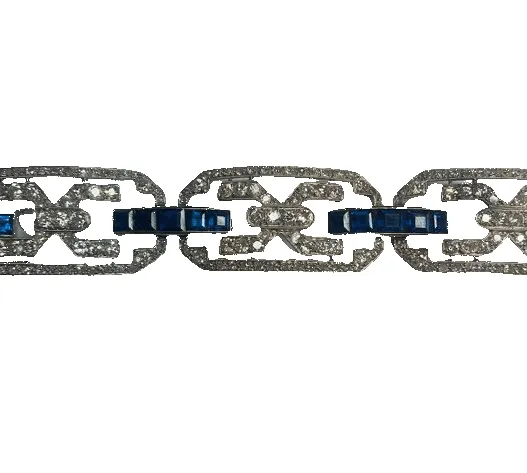 Bracelet articulé art déco platine, or, diamants, saphirs sold by 58 Facettes product image thumbnail 3
