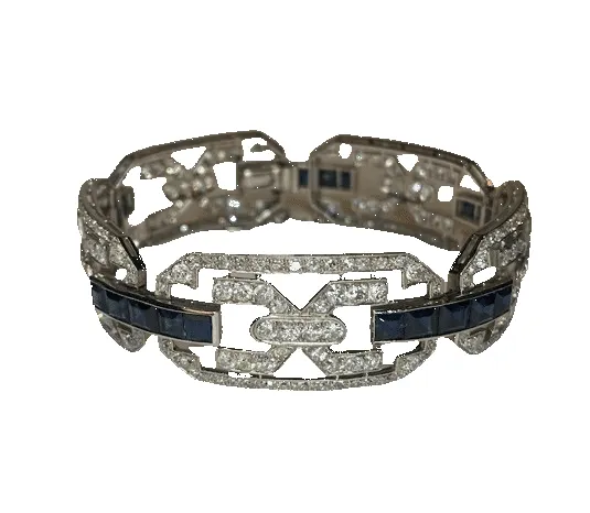 Bracelet articulé art déco platine, or, diamants, saphirs sold by 58 Facettes