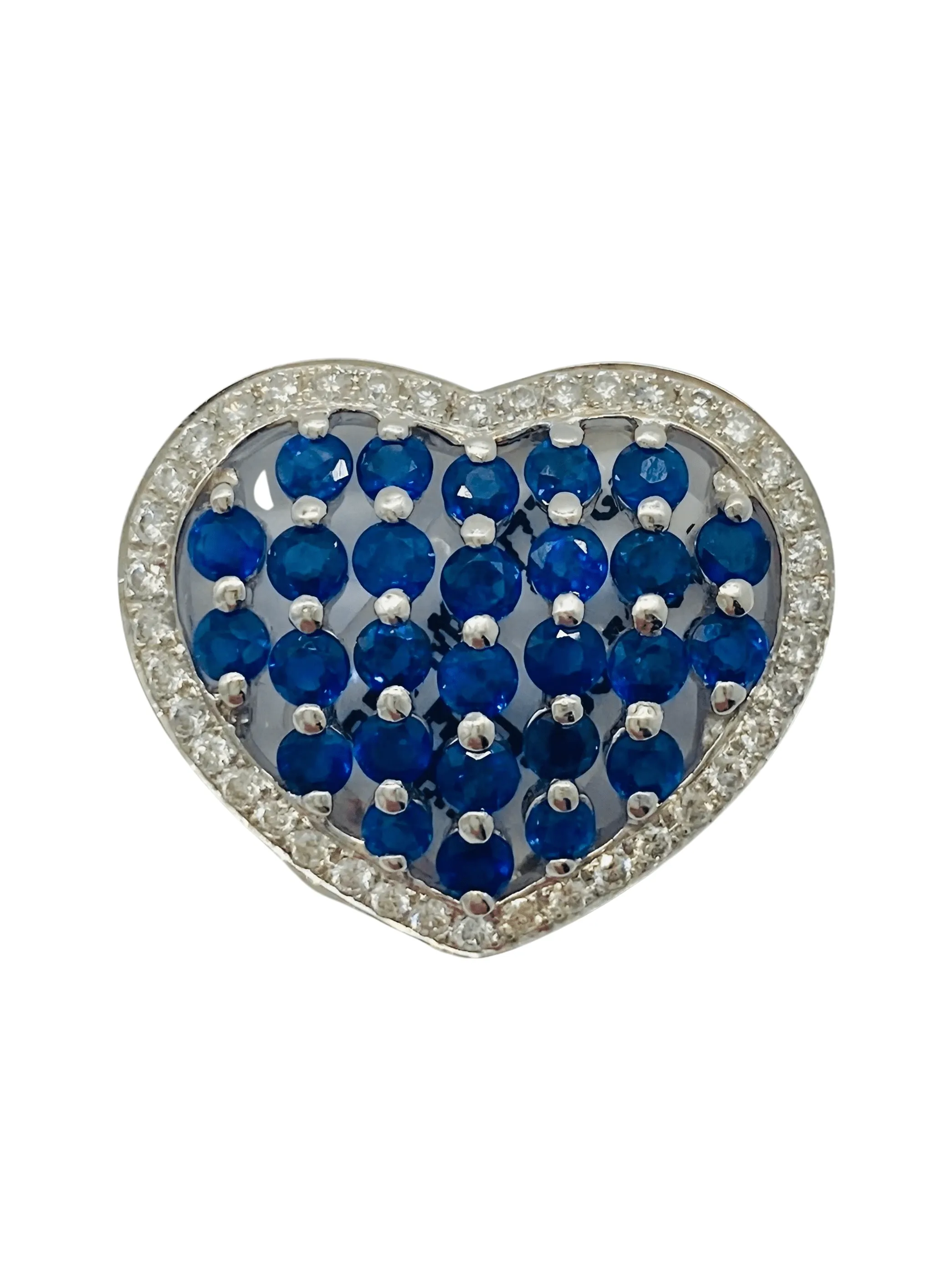 Pendentif coeur saphirs, diamants, or blanc sold by 58 Facettes