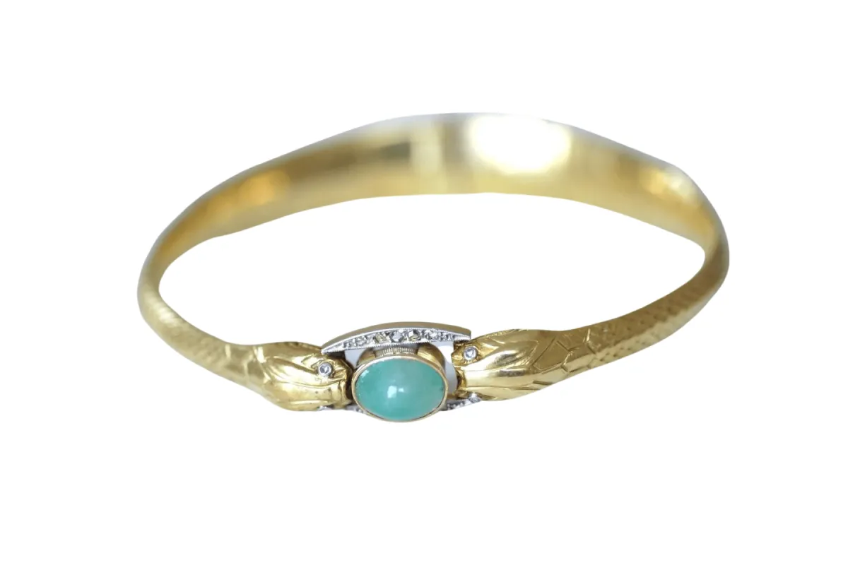 Bracelet jonc serpents émeraude et diamants made by 58 Facettes