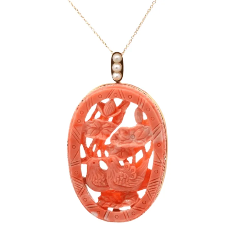 Pendentif corail et perles de culture en or sold by 58 Facettes