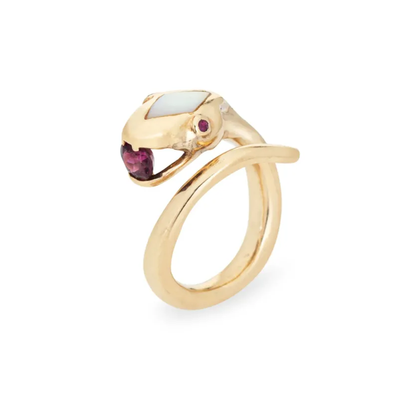 Bague Serpent Rubellite Serpent Enroulé Or Jaune sold by 58 Facettes