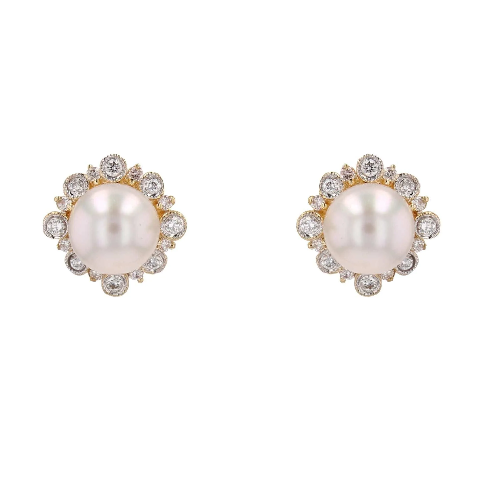 Boucles d'oreilles diamants perle Akoya or jaune sold by 58 Facettes