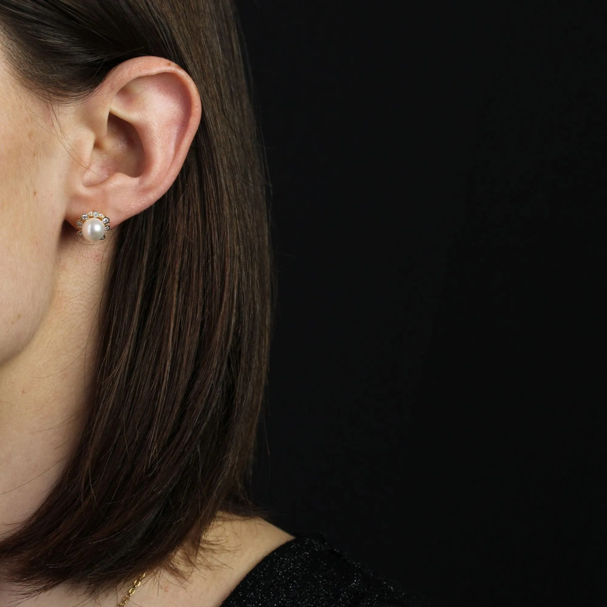 Boucles d'oreilles diamants perle Akoya or jaune sold by 58 Facettes product image thumbnail 2