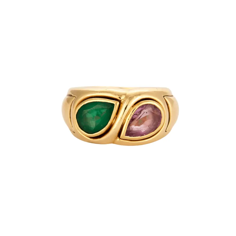 BAGUE BULGARI VINTAGE EMERAUDE & SAPHIR ROSE sold by 58 Facettes