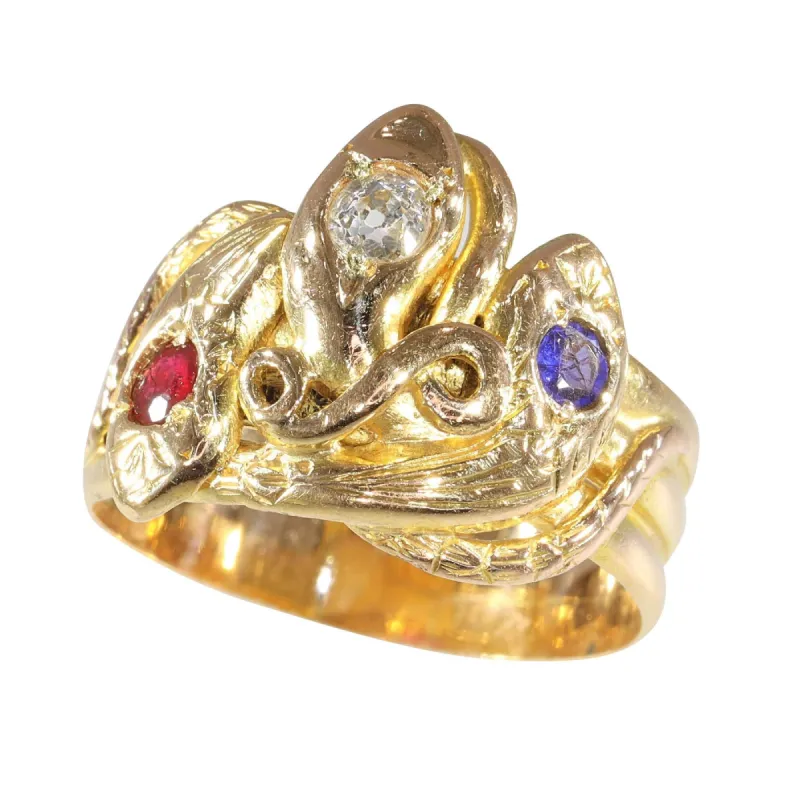 Bague Serpent Victorienne : Un Trio Symbolique en Or sold by 58 Facettes
