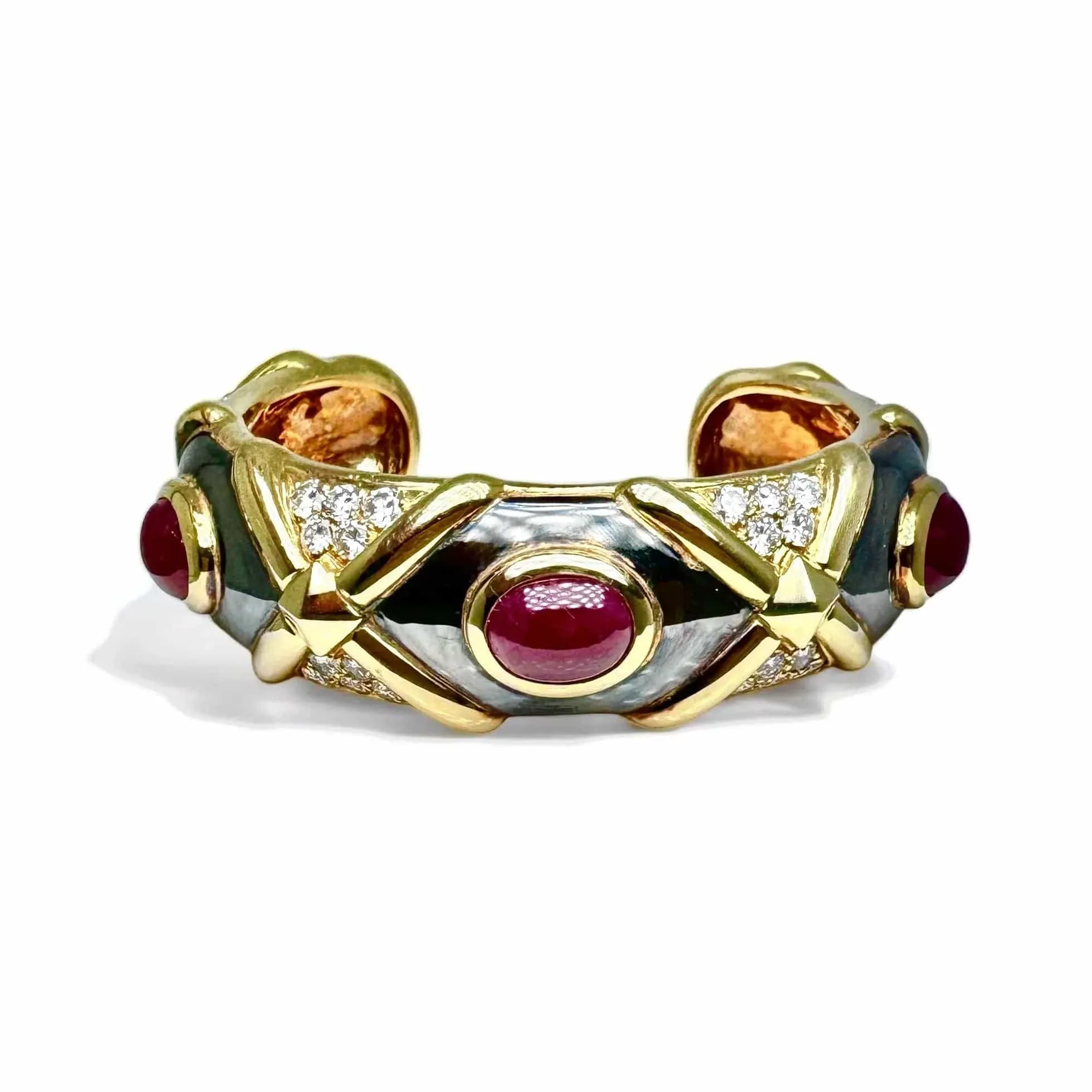 Bracelet vintage or noirci et jaune rubis diamants sold by 58 Facettes