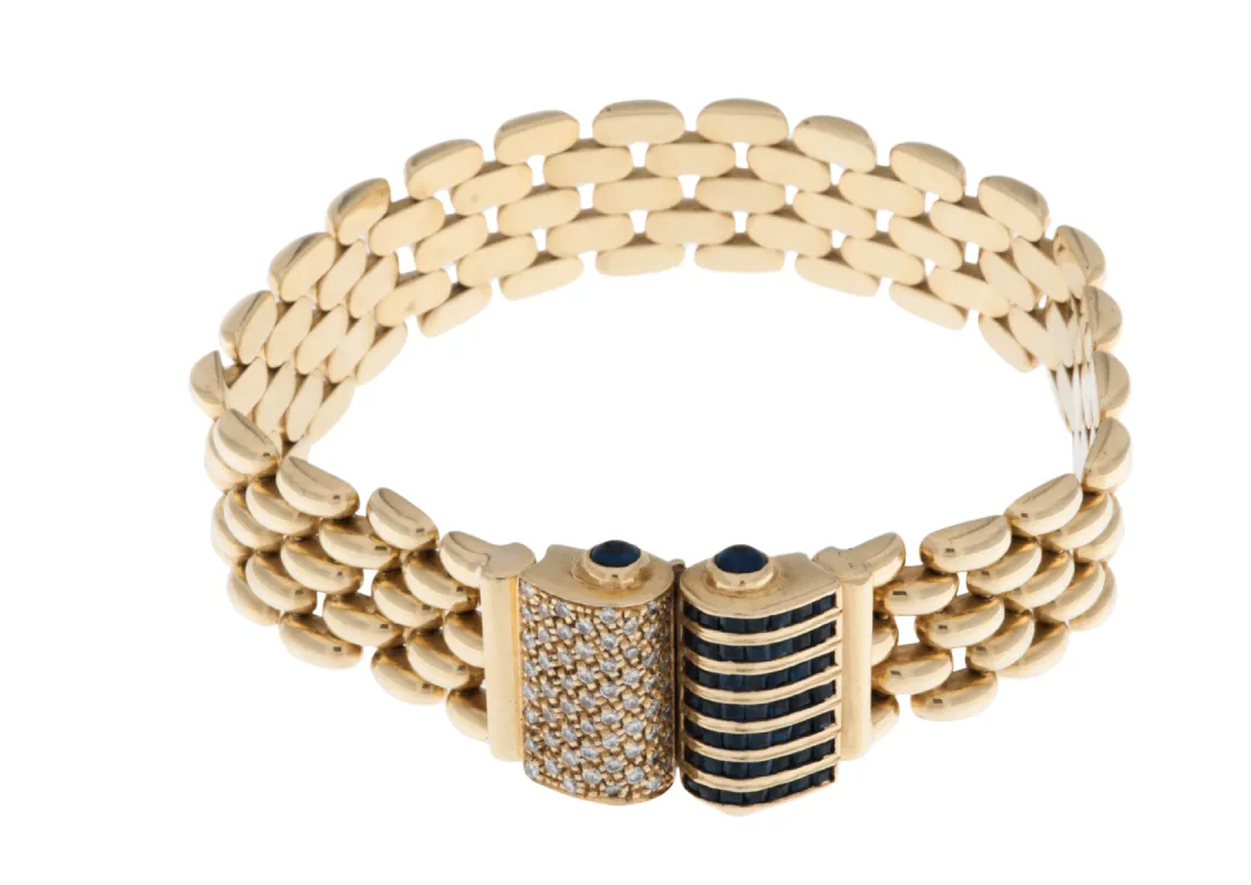 Bracelet Rétro en or jaune avec diamants et saphirs sold by 58 Facettes