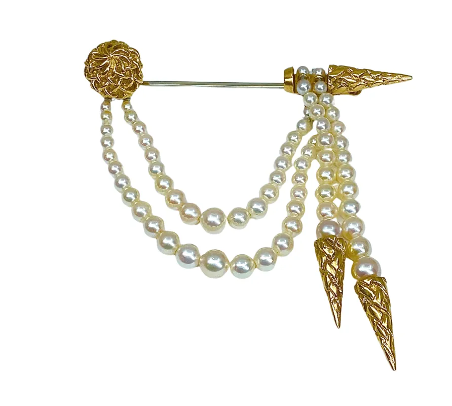 Broche en or jaune et perles sold by 58 Facettes