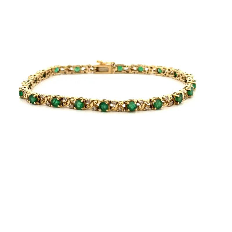 Bracelet Rivière or jaune diamants et émeraudes sold by 58 Facettes