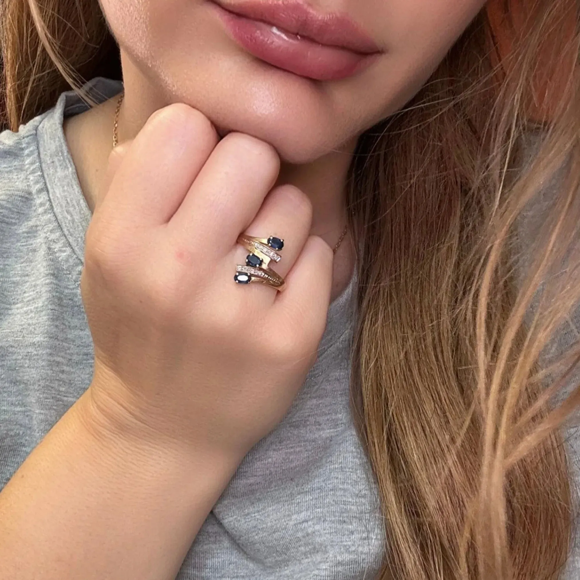 Bague Trilogie Or Jaune Saphirs sold by 58 Facettes product image thumbnail 2