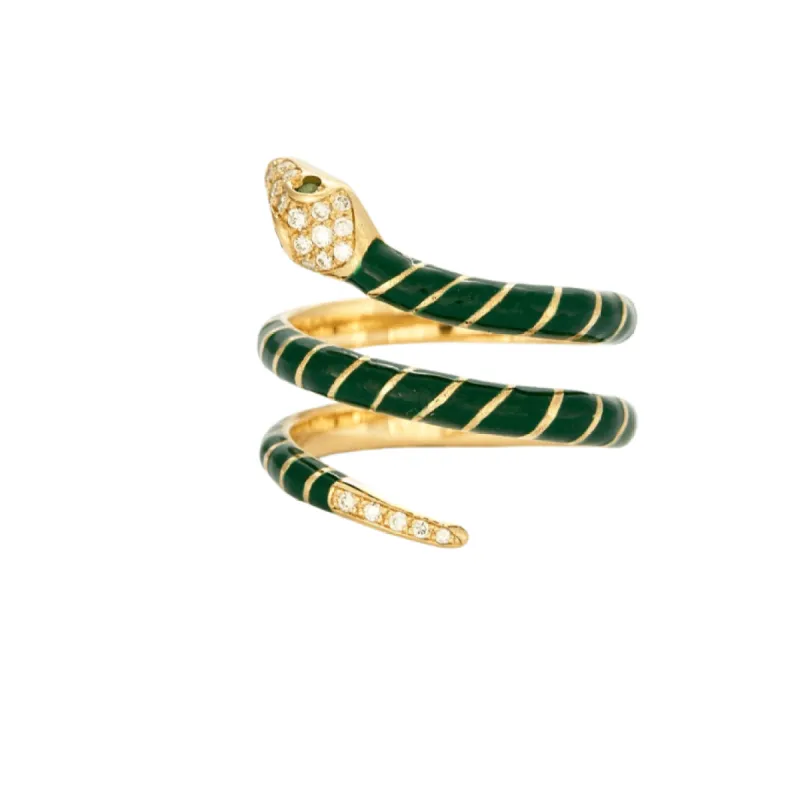 Bague Serpent en émail, diamants et tsavorite sold by 58 Facettes