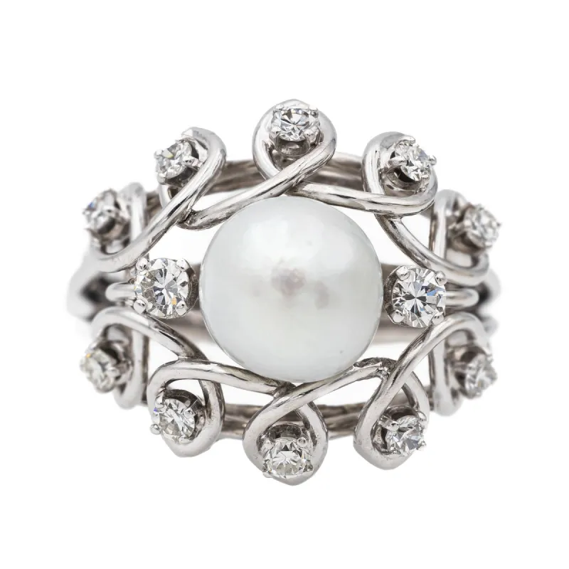 Bague Cocktail Or blanc Perle made by 58 Facettes