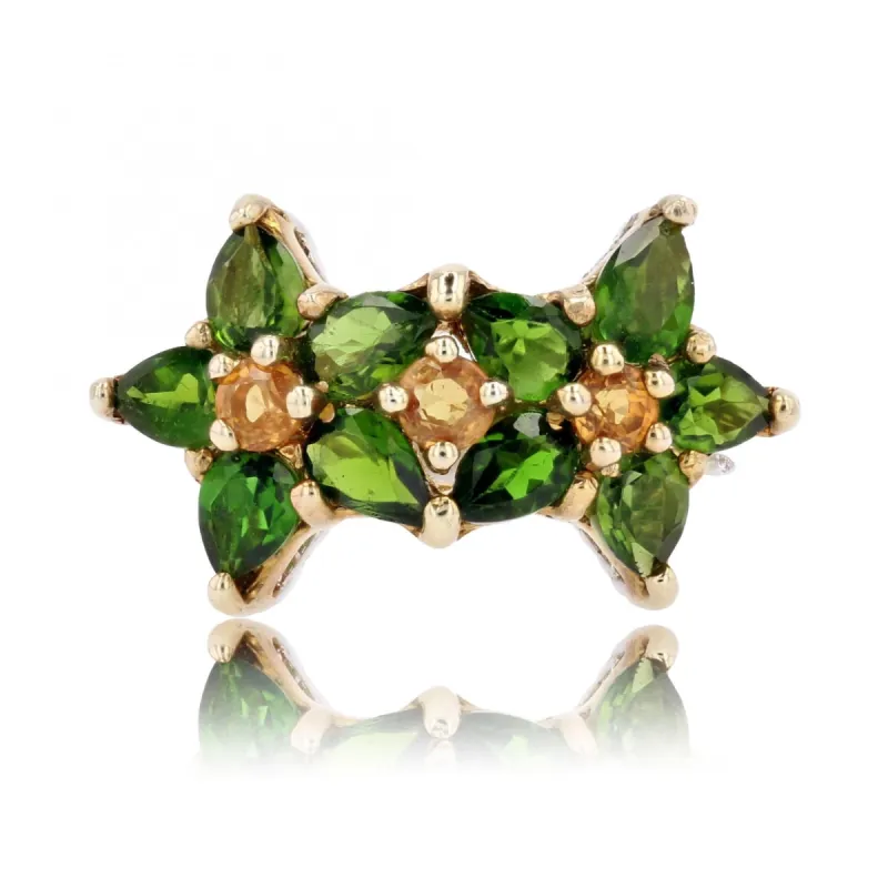 Bague fleurs tourmalines et saphirs jaunes sold by 58 Facettes