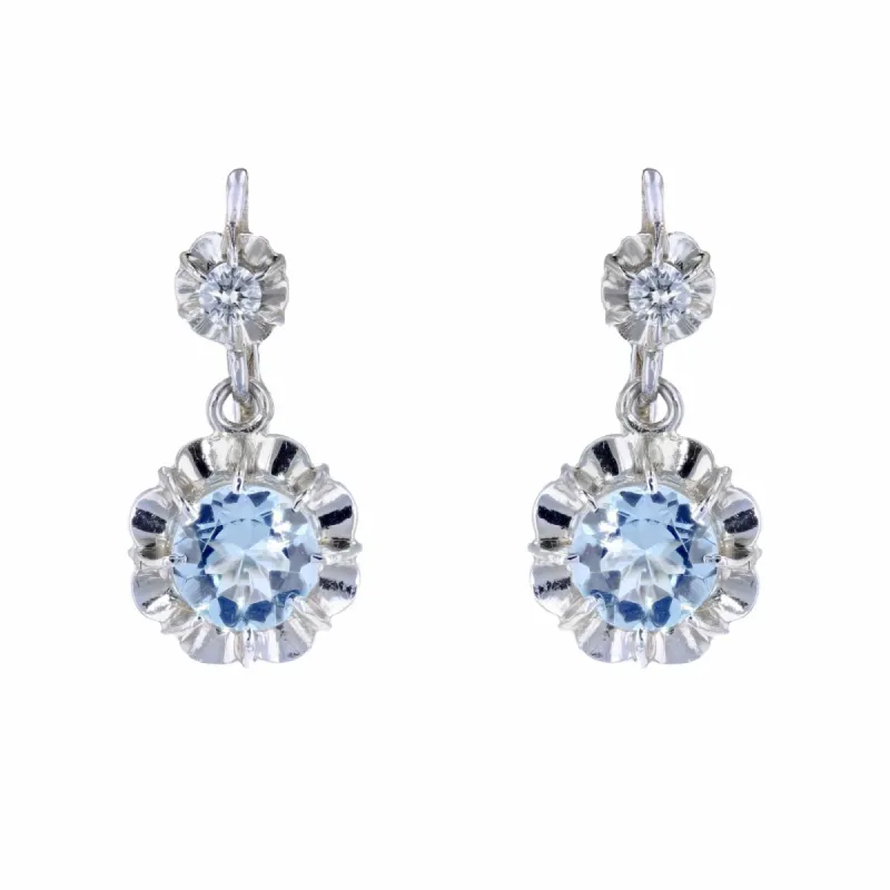 Boucles d'oreilles dormeuses aigues-marines et diamants sold by 58 Facettes