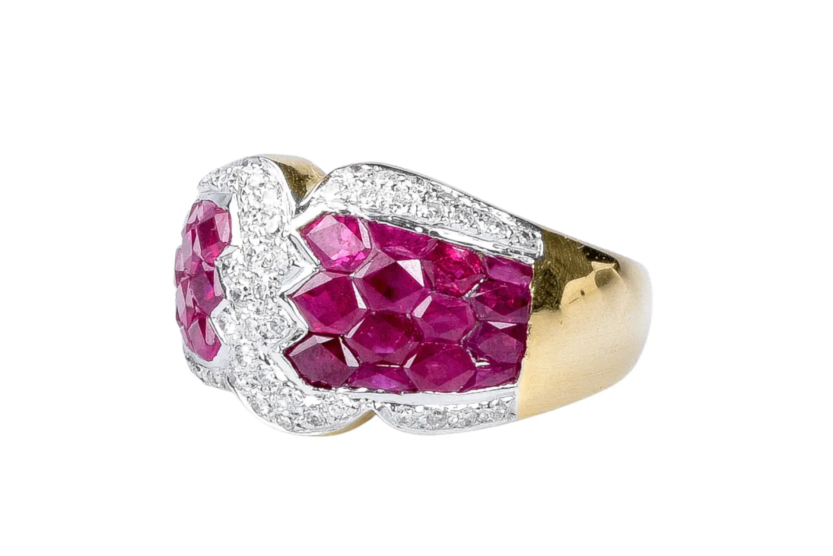 Bague diamant rubis en or massif 18 carats sold by 58 Facettes