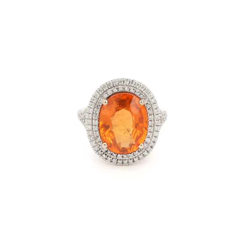Bague grenat spessartite 8,08 ct et diamants en or gris 18 carats made by 58 Facettes