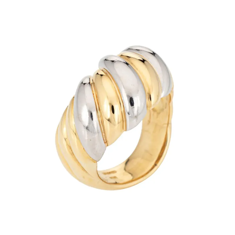 Bague Dôme Cannelé Vintage Platine Et Or Jaune Cocktail Bicolore sold by 58 Facettes