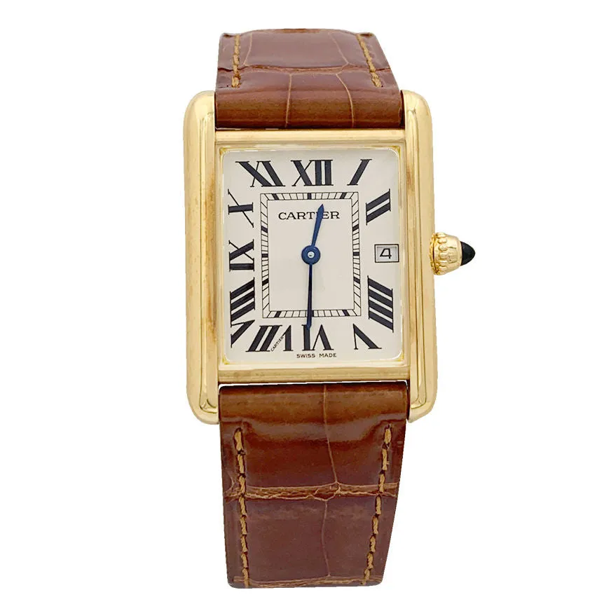 Montre Cartier "Tank Louis Cartier" or jaune, cuir. sold by 58 Facettes