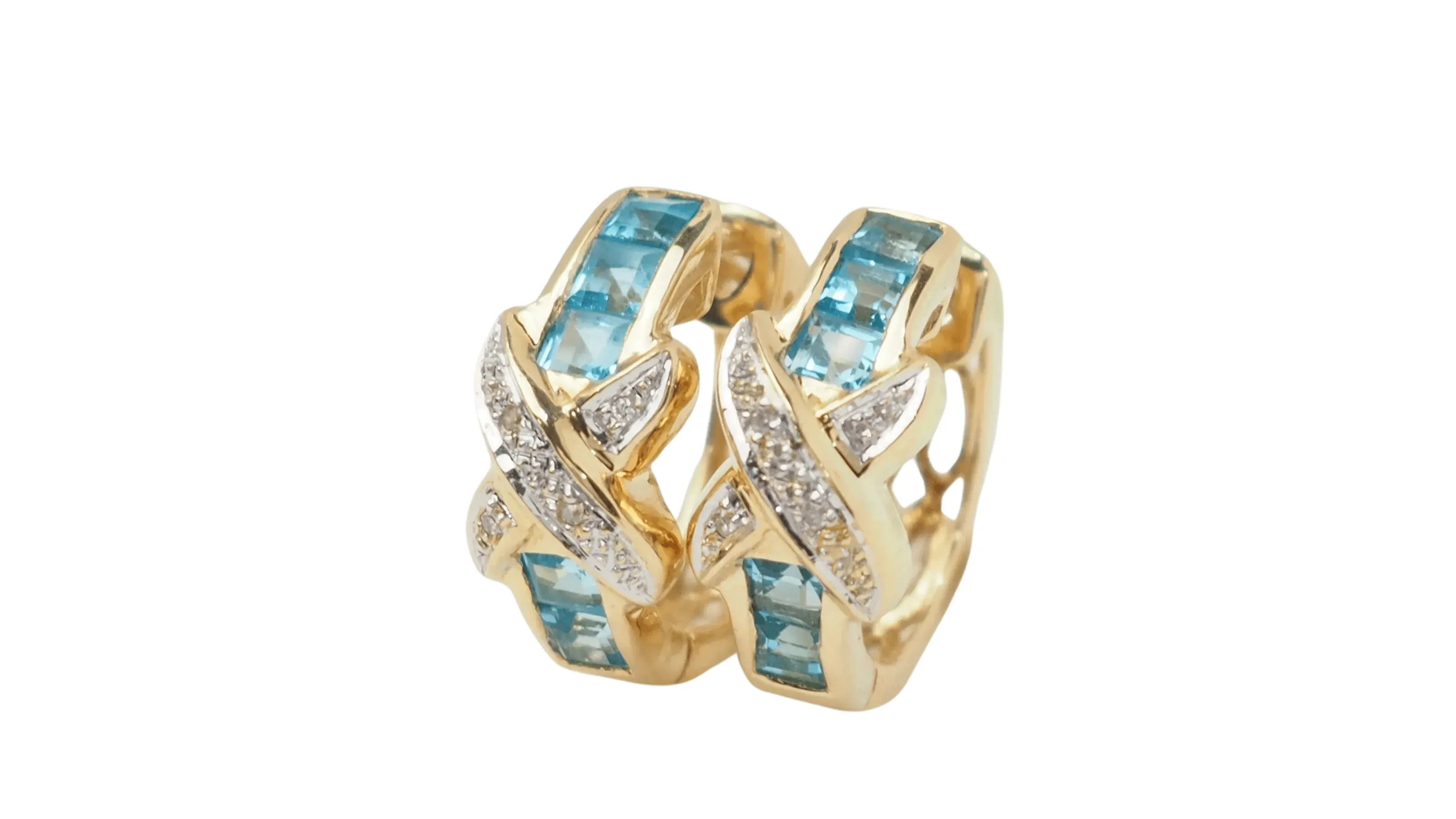 Boucles d'oreilles créoles or blanc Topaze bleue diamants sold by 58 Facettes