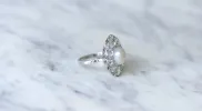 Bague Marquise Art Deco Perle Fine et Diamants sold by 58 Facettes