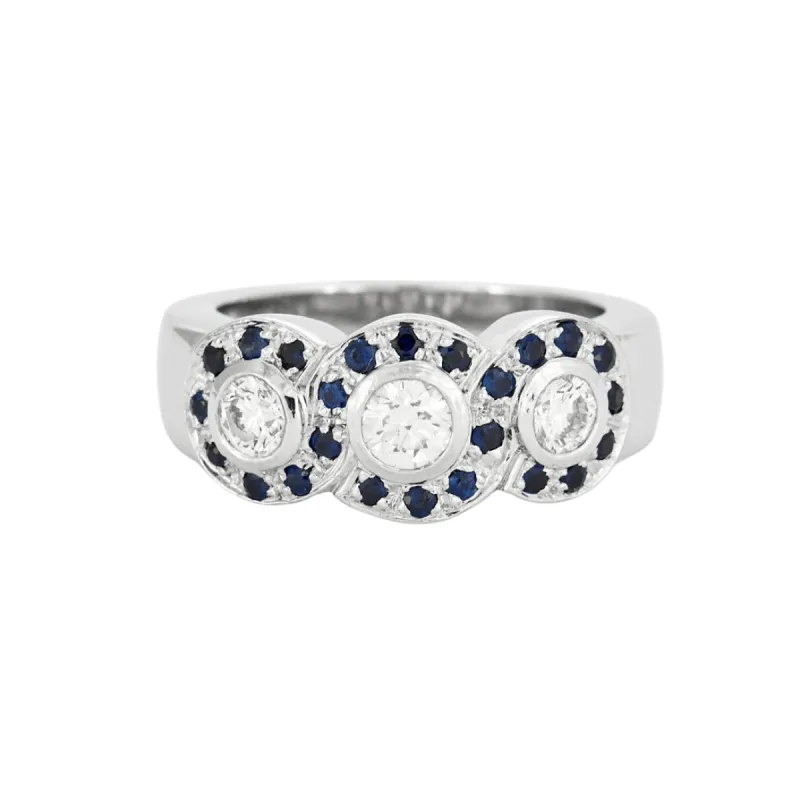 Bague trilogie en or gris saphirs et diamants sold by 58 Facettes