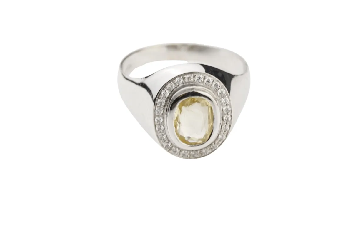 Bague Or blanc Saphir Jaune Diamants sold by 58 Facettes