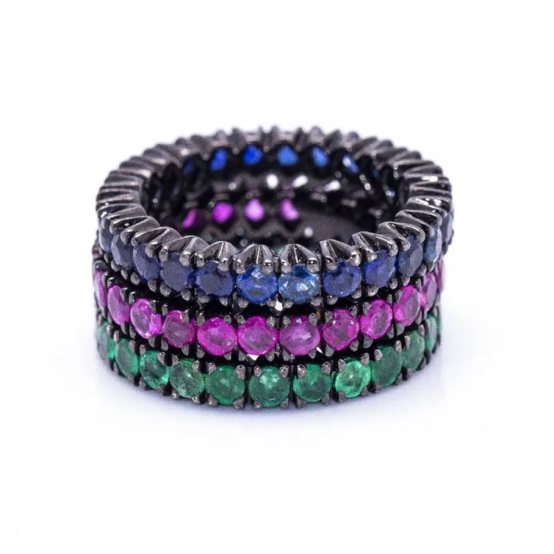 Trio d'alliances Or blanc Emeraude Rubis Saphir sold by 58 Facettes