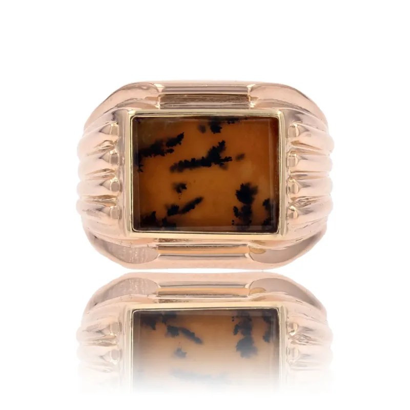 Chevalière ancienne or rose et agate à dendrite sold by 58 Facettes